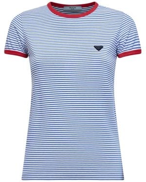 Prada Crewneck Striped T-Shirt - Blue