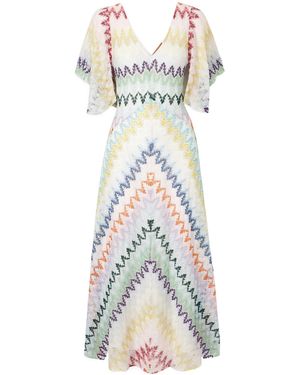 Missoni Striped Metallic Crochet-Knit Maxi Dress - White