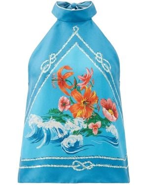 Gucci Printed Silk Twill Top - Blue