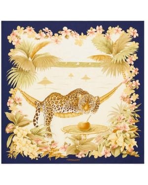 Ferragamo Jungle Print Silk Scarf - Metallic