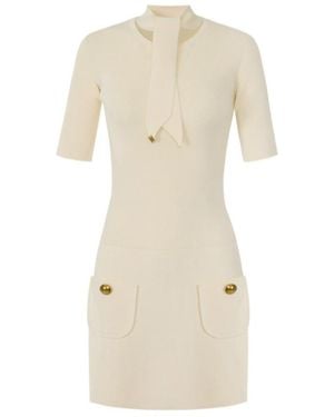 Elisabetta Franchi Ribbed Mini Knitted Dress - Natural
