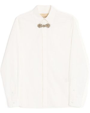Valentino Long-Sleeved Cotton Poplin Shirt With Embroidered Frog Closure - White