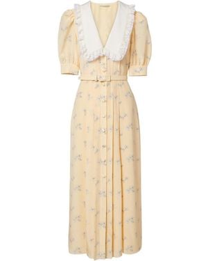 Alessandra Rich Lace-Trimmed Floral Silk Dress - Natural