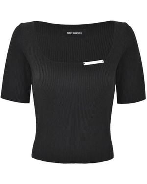 THREE QUARTERS Logo Knitted Pullover - Black