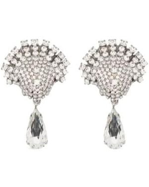 Alessandra Rich Fan-Shaped Fully Encrusted Teardrop Drop Earrings - White
