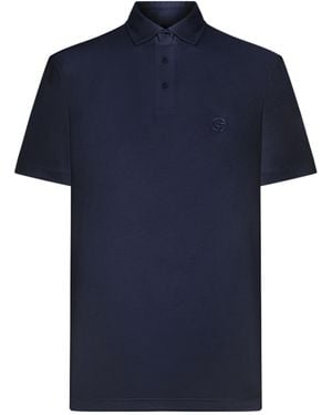 Giorgio Armani Logo Embroidered Short-Sleeved Polo Shirt - Blue