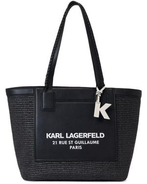 KARL LAGERFELD Rue St-Guillaume Raffia Tote Bag - Black
