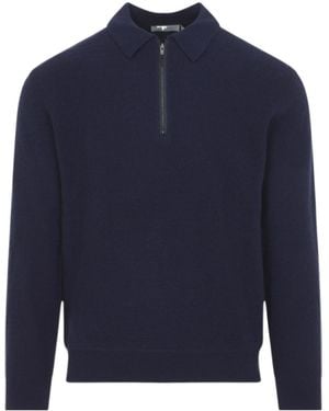 Canali Half Zip Polo Knitted Sweater - Blue