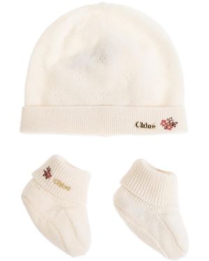 Chloé Ribbed Knit Hat And Socks Two-Piece Set - White