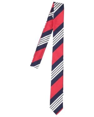 Thom Browne Logo Patch Striped Tie - Red