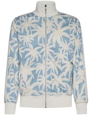 Palm Angels Palm-Printed Side Stripe Detailed Track Jacket - Blue