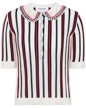 Thom Browne Crochet Stitch Rwb Stripe Polo Shirt - Multicolour