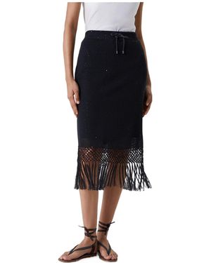 Brunello Cucinelli Fringed Edge Midi Skirt - Black