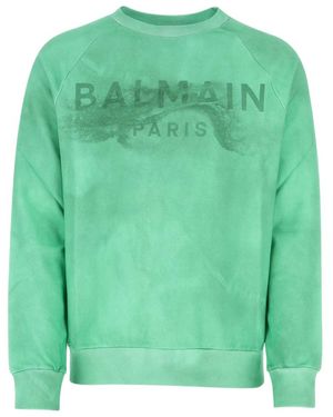 Balmain Faded Logo Print Sweatshirt - Green