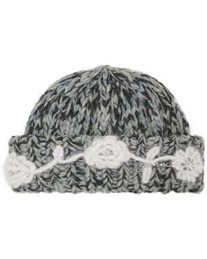 Ganni Logo Detailed Knitted Beanie - Grey