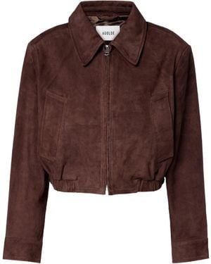 Agolde Nahla Zip-Up Leather Jacket - Brown