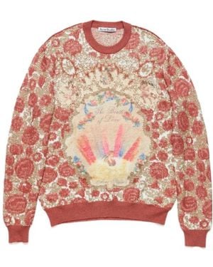 Acne Studios Floral-Intarsia Crew-Neck Jumper - Pink