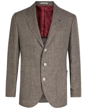 Brunello Cucinelli Houndstooth Linen Blazer - Brown