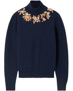 Bally Beaded Embroidered Wool Turtleneck Jumper - Blue