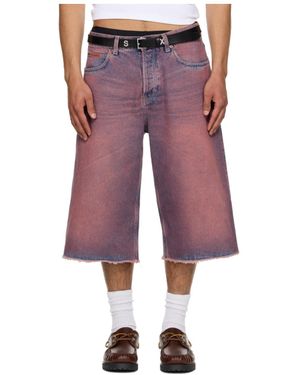 Martine Rose Frayed Denim Shorts - Red