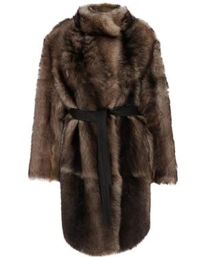 Yves Salomon Shearling Belted Coat - Brown