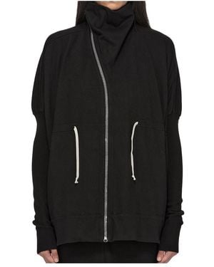 Rick Owens Asymmetric-Zip Funnel-Neck Sweatshirt - Black