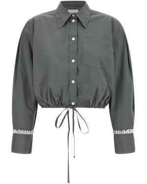 Ganni Cropped Lace-Trim Shirt - Grey