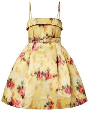 Ganni Pleated Printed Satin Minidress - Yellow