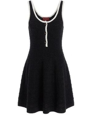 Gucci Tweed Wool Dress With Embroidery - Black