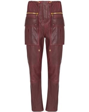 Balmain Leather Cargo Trousers - Red