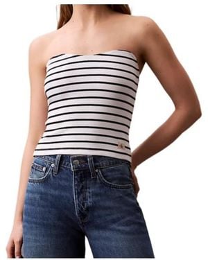 Calvin Klein Ribbed Cotton Strapless Top - Blue