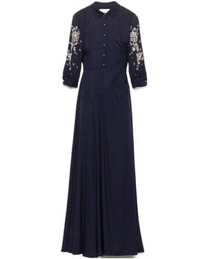 Prada Long Embroidered Sablé Dress - Blue