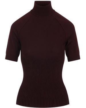 Alaïa Alaïa Ribbed High Neck Top - Red