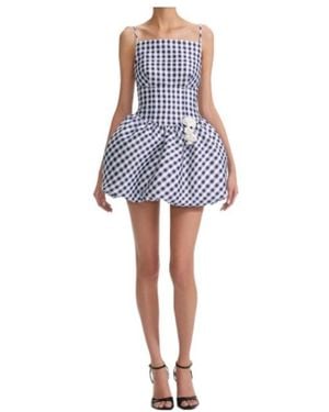Self-Portrait Gingham Taffeta Mini Dress - Blue