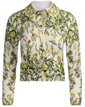 Alice + Olivia Printed Collar Cardigan - Green