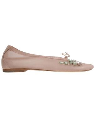 Simone Rocha Rhinestone Appliqué Mesh Ballet Flats - Brown