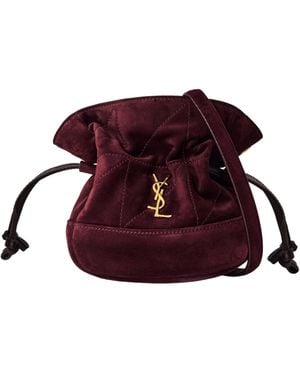 Saint Laurent Suede Drawstring Bucket Mini Bag - Red