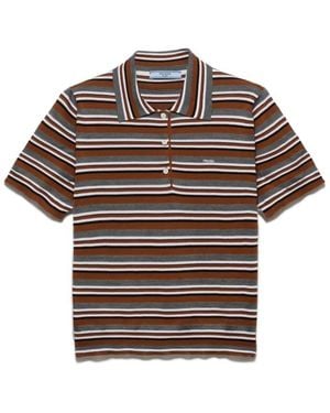 Prada Short-Sleeved Striped Cotton Polo Shirt - Brown