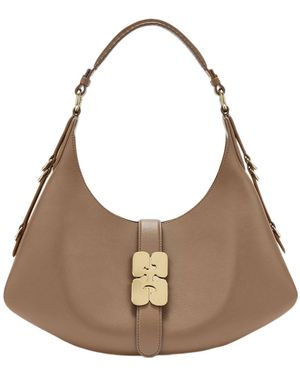 Ganni Logo Hardware Shoulder Bag - Natural