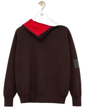 Loewe Zip-Neck Patch Knitted Sweater - Red