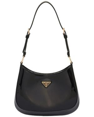 Prada Cleo Logo Plaque Shoulder Bag - Black