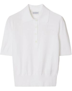 Burberry Ekd Short Sleeved Knitted Polo Top - White
