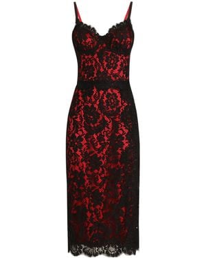 Dolce & Gabbana Floral-Lace Midi Dress - Red