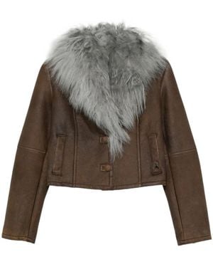 Patrizia Pepe Sheepskin Fur-Collar Jacket - Grey