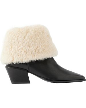 Paris Texas Bettina 50 Shearling-Trimmed Leather Ankle Boots - Natural