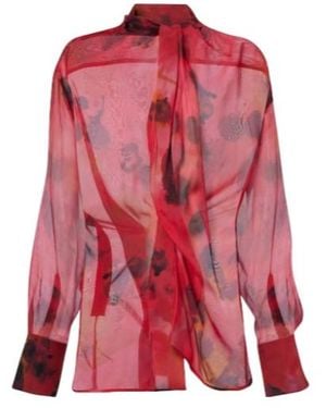 Victoria Beckham Draped Printed Silk Blouse - Red