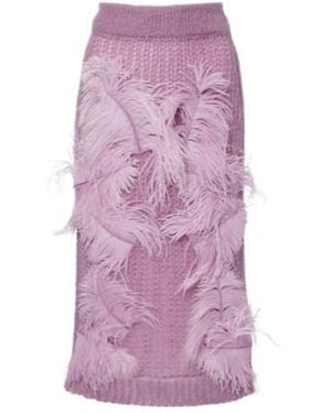 The Attico Feather-Trimmed Knitted Midi Skirt - Purple