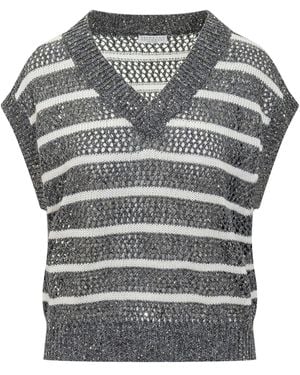 Brunello Cucinelli V-Neck Knitted Vest - Black