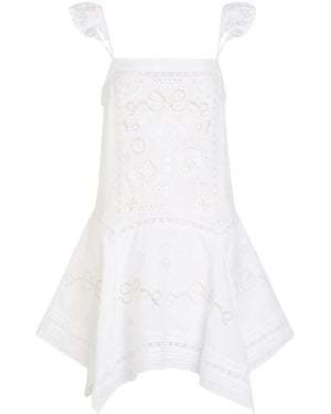 Self-Portrait Square Neck Lace Trim Dress - White