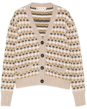 Marni Geometric-Pattern V-Neck Cardigan - Natural